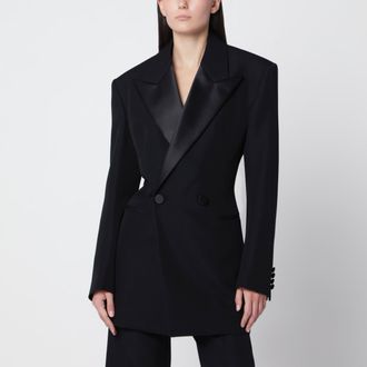 Saint Laurent Giacca smoking doppiopetto nera in lana vergine