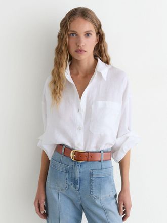 Reiss Tan Leather Rounded-buckle Belt, XS