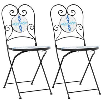 vidaXL Vidaxl - Sedie Da Bistr&ograve; Pieghevoli 2 Pz Blu E Bianco In Ceramica