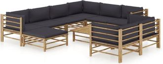 vidaXL Set De Muebles De Jard&iacute;n 10 Pzas Bamb&uacute; Con Cojines Gris Oscuro Vidaxl