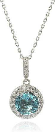 Suzy Levian Sterling Silver Round Cut Blue Topaz And White Topaz Pendant