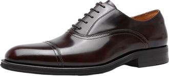 Generic Oxford Formal Shoes for Men Lace Up Plain Burnished Cap Toe Calfskin Block Heel Slip Resistant Anti-Slip Rubber Sole Non Slip Prom(Marrone Perla,6.5 U