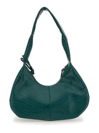 Ganni Womens Medium Bou Green Shoulder Bag Recycled Leather