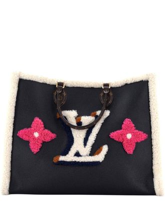Louis Vuitton Black Leather & Monogram Teddy Shearling Onthego Gm (Authentic Pre-Loved)