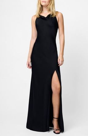 French Connection Ennis Cowl Neck Satin Maxi Dress in Black at Nordstrom, Size 12