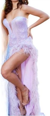 Jovani Strapless High Slit Sequin Gown In Ice Pink