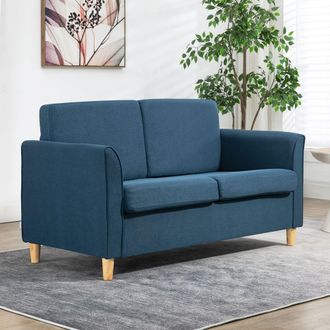 HOMCOM Double Seat Sofa Linen Upholstery Loveseat Couch w/ Armrests in Blue
