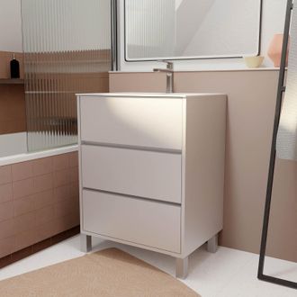 Aurlane Pack Mueble De Ba&ntilde;o 60 Cm Blanco Lacado 3 Cajones Con Lavabo De Cer&aacute;mica