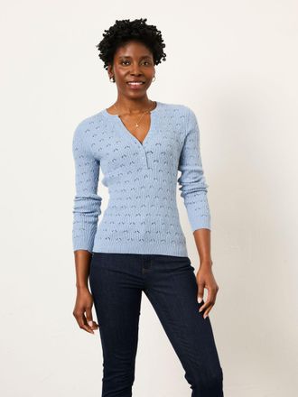 Fat Face FatFace Lois Chambray Blue Knitted Button Front Henley