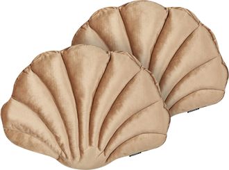 Beliani Beliani - Conjunto De 2 Cojines Decorativos De Terciopelo Concha Marina Forma De Vieira Patr&oacute;n Liso Beige Consolida