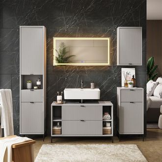 Vicco Juego De Muebles De Ba&ntilde;o Eliza, Gris, 5 Partes, Vicco