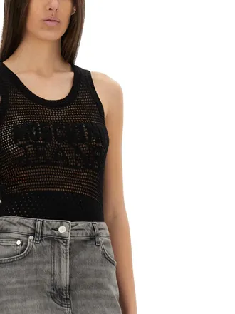 Moschino Logo-Embroidered Mesh T-shirt - Black