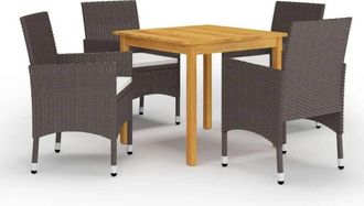 vidaXL 5 Piece Garden Dining Set with Cushions Brown Vidaxl