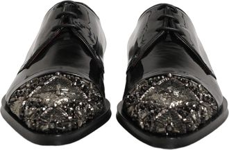 Dolce & Gabbana Black Embellished Men Derby Dress Formal Shoes Leather