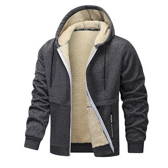 Generic Fleece Lined Hoodie Men Uk Zip Up Warm Sherpa Fleece Lined Fall Winter Hooded Sweat Jackets Thick Warm Coats Casual Comfy Thick Fluzzy Coats with Pock