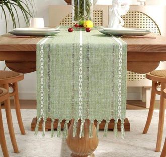 No Brand Camino De Mesa Tejido A Mano Con Borlas, Mantel Verde Hierba De 180x33 Cm, Mantel Moderno Y Sencillo, Mantel Largo De Algod&oacute;n Y Lino