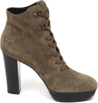 Hogan Enkellaars - Dames - Laarzen met Hak - Groen - 39 1/2 EU - Leer - Schoenen