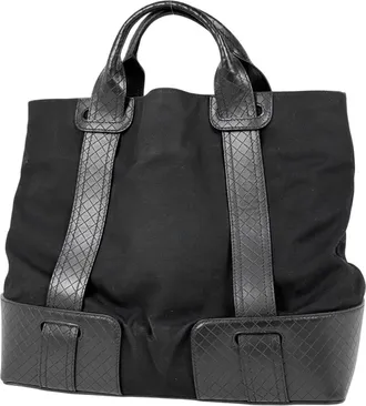 Bottega Veneta Intrecciato Black Canvas Leather Tote Bag (Pre-Owned)