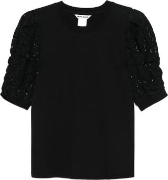 DKNY lace-insert puff-sleeve T-shirt - women - Cotton - M - Black