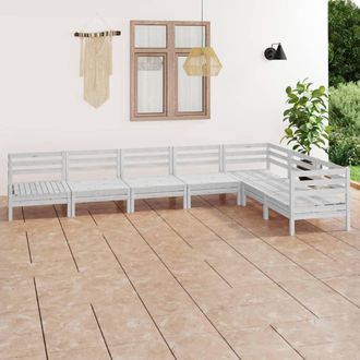 vidaXL Juego De Muebles De Jard&iacute;n 7 Piezas Madera Maciza Pino Blanco Vidaxl