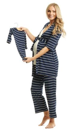 Everly Grey Analise During & After 5-Piece Maternity/Nursing Sleep Set for Mom & Baby in Navy Stripe at Nordstrom, Size X-Small