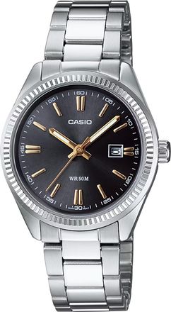Casio Womens Black Dial Stainless Steel Date Bracelet Watch - LTP-1302D-1A2V