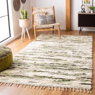 Safavieh Manhattan Hand Made Area rug, Ivory / Green Shag / Flokati Style Non-Shedding