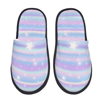 Generic Slipper Striped Gradient Breathable Fleece Slippers Unisex Cotton Slipper For Winter Travel Room L