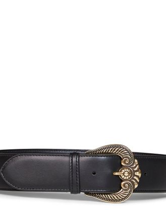 Etro Womens Leather Belt With Paisley Buckle Black Calf