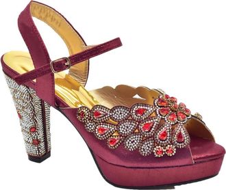 Generic Womens Peep Toe Thin Heels Shoes Matching Flower Evening Handbag Set Sparkly Rhinestone Big Crystal Decoration