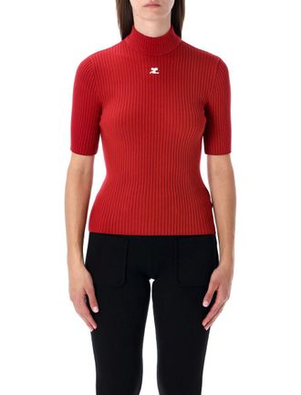 Courrèges Red Rib-Knit Short-Sleeve Sweater