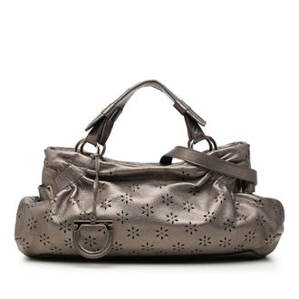 Ferragamo Pre-owned Ferragamo Perforated Metallic Calfskin Gancini Satchel Ladies 3HVUWVH7YZIKLT8Q