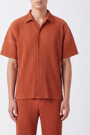 Homme Pliss&eacute; Issey Miyake Camicia bowling Homme Pliss&eacute; Issey Miyake a maniche corte in tessuto plissettato