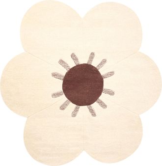 Beliani Alfombra De Lana Con Dise&ntilde;o Floral Forma De Flor Tejida A Mano 140 Cm Beige Manali