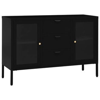 Berkfield Home Sideboard Black 105x35x70 cm Steel & Tempered Glass | Size: 105 x 35 x 70 cm