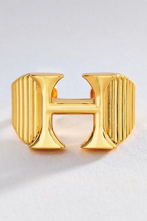 Luv AJ Initial Ridged Signet Ring