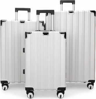 Infinity Leather Harde witte koffer, robuuste 8-wiel bagage, handbagagetas