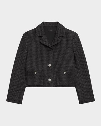 Theory Boxy Cropped Check Flannel Jacket