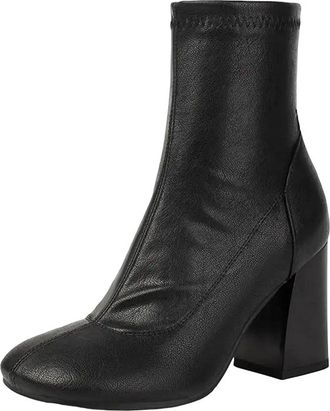 Generic Womens Sexy Stretch Ankle Boots Round Toe Super High Block Heel With Side Zipper And A Comfortable Fit Platform