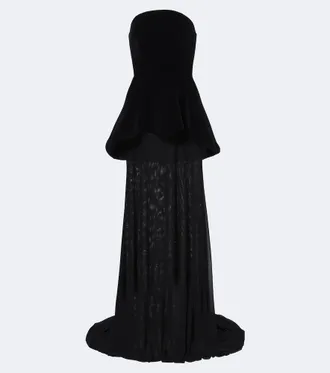 DAVID KOMA Peplum strapless gown