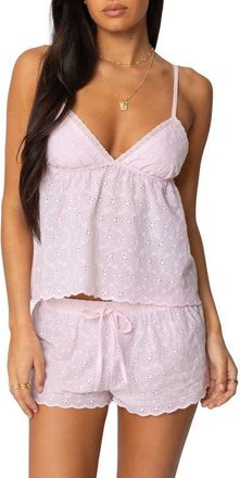Edikted Talula Eyelet Babydoll Camisole in Light-Pink at Nordstrom, Size X-Large
