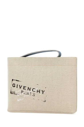 Givenchy Mens Sand Canvas Clutch Beigeblack