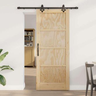 vidaXL Juego De Puerta Corredera Orkdal Natural Y Negro 83 X 202 Cm Vidaxl