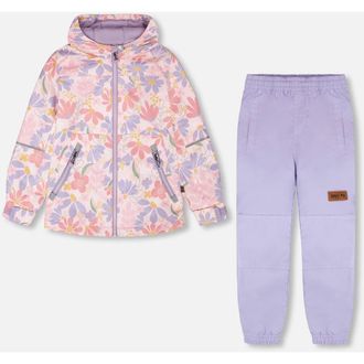 Deux par Deux Two-Piece Mid-Season Flower Print Outerwear Set in Pink Flower Print at Nordstrom, Size 12M