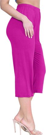 Janisramone Womens Ladies New Plain Wide Leg Culottes 3/4 Length Shorts Trousers Casual Summer Palazzo Pants Fuchsia