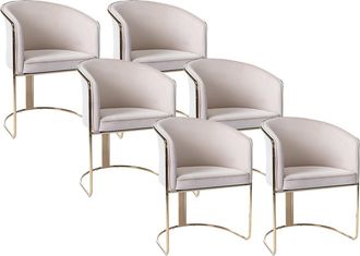 Pascal Morabito Juego de 6 sillas con brazos de terciopelo y metal - Beige y dorado - JOSETHE de Pascal MORABITO