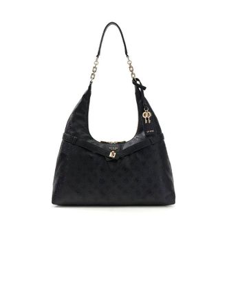 Guess Womens Hobo Bag Black Logo Polyurethane - Handbags