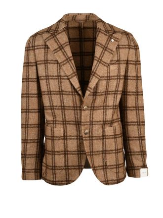 L.B.M. 1911 Checkered Brown Jacket with Notch Lapels and Versatile Design