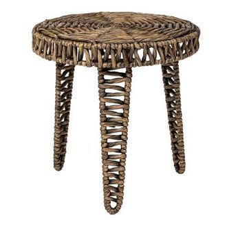 Jonathan Y Designs Amara 17 Coastal Bohemian Handwoven Water Hyacinth Round Tripod End Table in Brown at Nordstrom