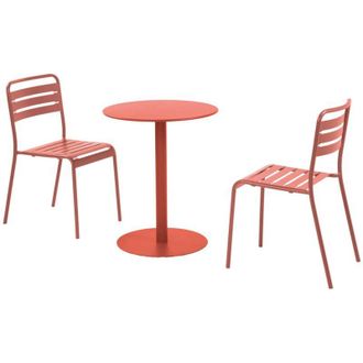 Sweeek Round steel bistro garden table &Oslash;60cm + 2 chairs, terracotta - Orea + Amelia